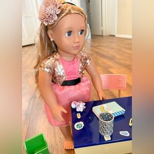Our Generation Doll with Accessories - Suitcases School Desk Stationery, etc